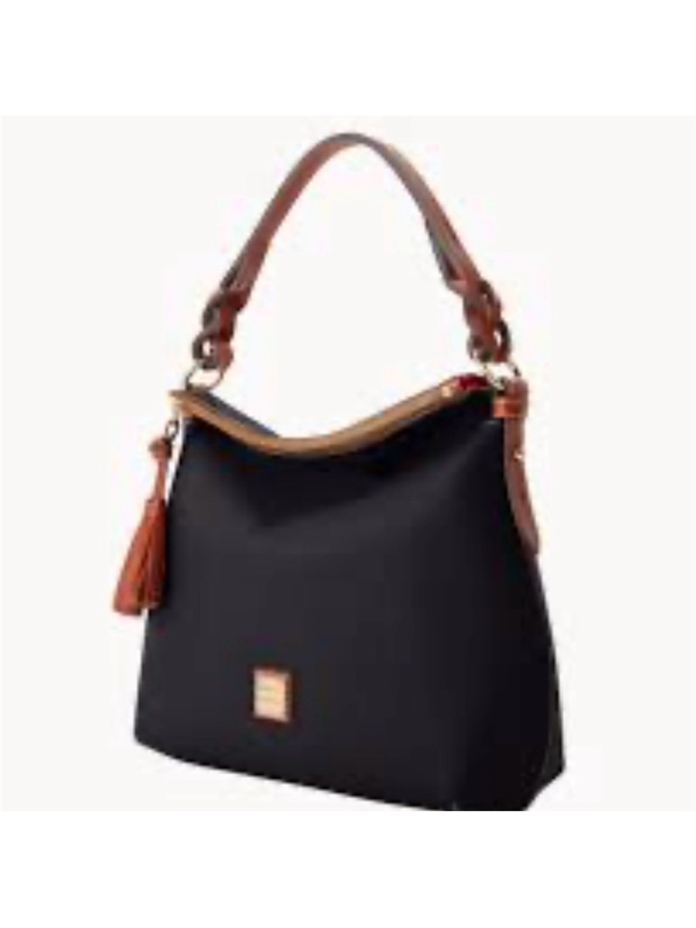 Dooney & Bourke Black Shoulder Hobo with Brown Trim and Tassel